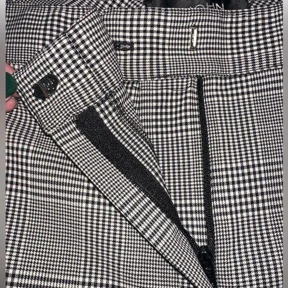 EUC St. John Wool Spandex Stretch Trouser Dress Pant Black Cream Plaid Size 12 - Picture 7 of 14